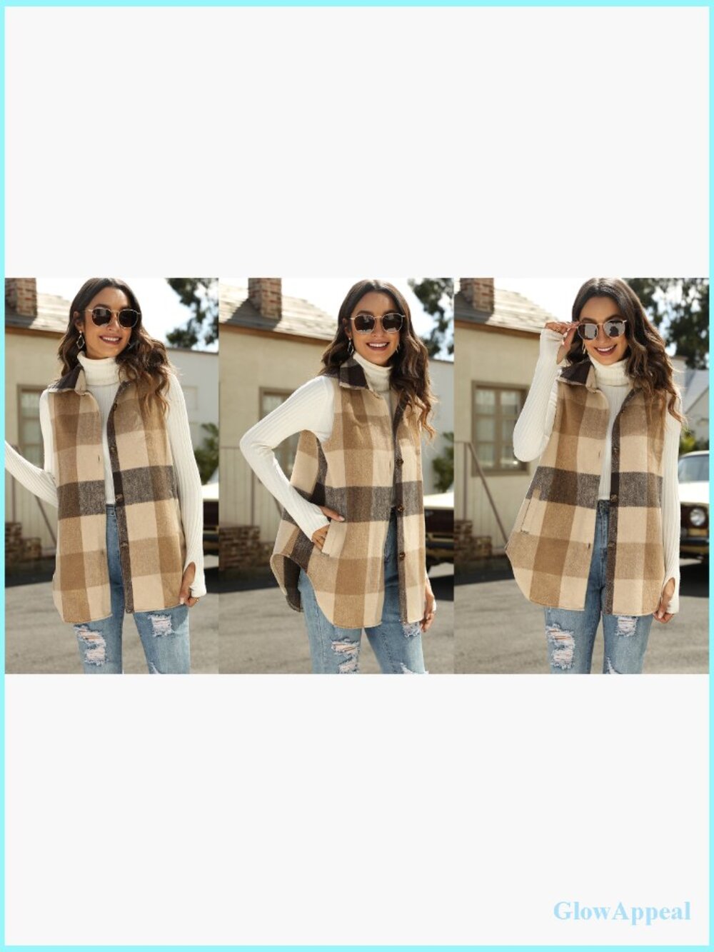 Women's Plaid Vest Brushed Flannel Sleeveless Shacket with Pockets - Picture 7 of 7